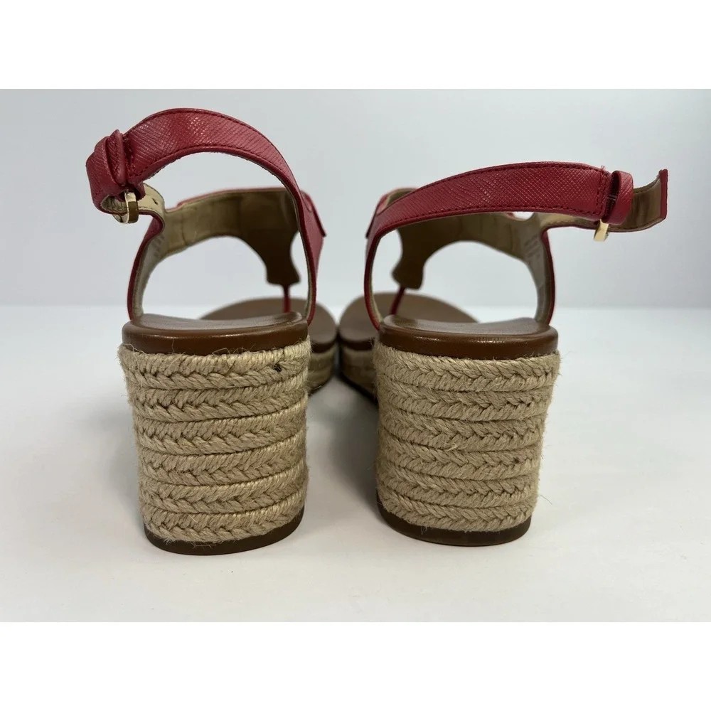Michael Kors Platform Espadrille Wedge Leather Sandals Pink Size 8 Laney Thong